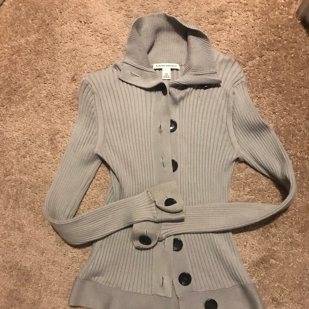 Banana Republic Gray Ribbed Cardigan Sweater